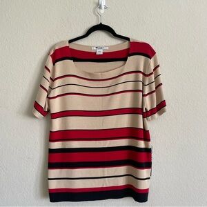 Nygard Collection Women's Striped Top - Red and Tan NWT Large stretch casual